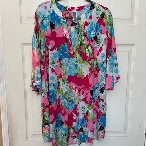 Honeyme Floral Pink & Blue Curvy Top
